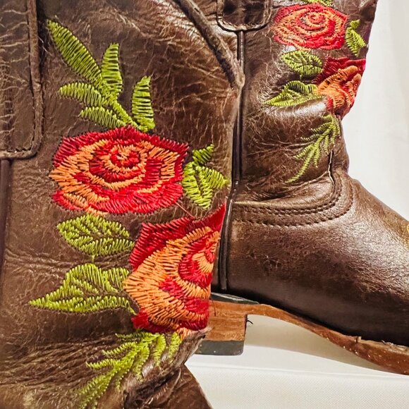 Dos Tonos Boots-Girls Sz 13-Brown Leather/Red/Green-1 1/4" Heel-Handmade Guatama - Picture 4 of 16